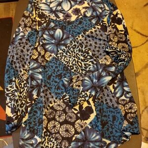 Susan Lawrence Blue and Black Floral Blouse